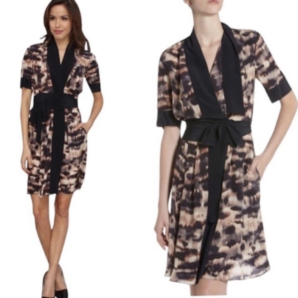 Bcbgmaxazria Black Patterned Asymmetrical 100% Si… - image 2